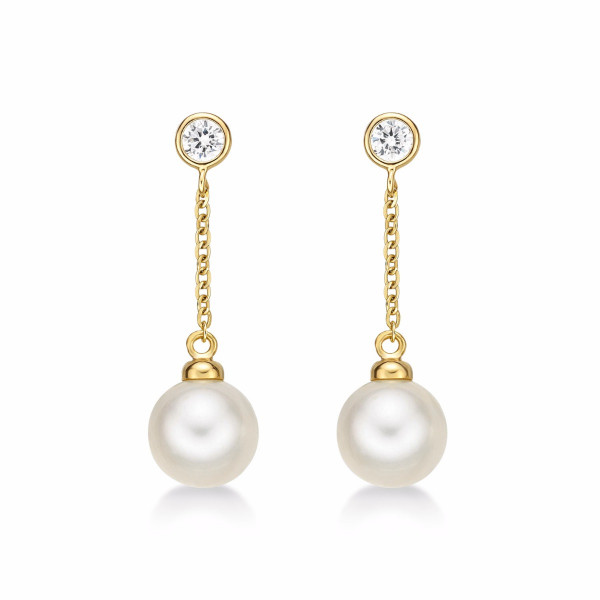 Dangling Freshwater Pearl Earrings with Cubic Zirconia