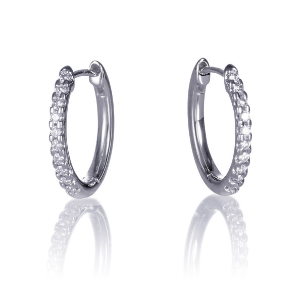 Oval Diamond  Hoop Earrings 0.20ct Diamond Hoops 9K White Gold