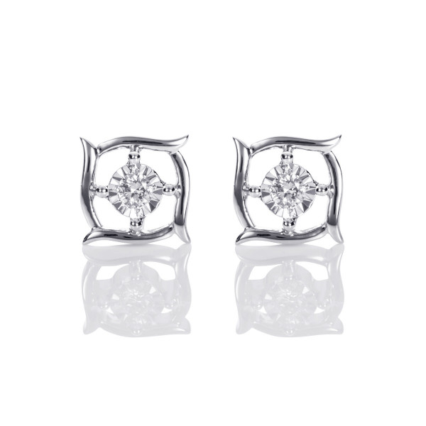 Square Diamond Stud Earrings 0.07ct Diamond Studs 18K White Gold