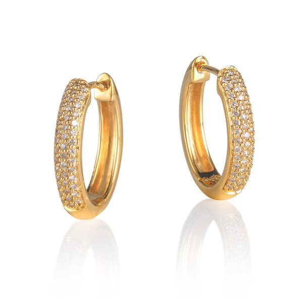 Diamond Hoop Earrings 0.25ct Oval  Pave Diamond Hoops 9K Yellow Gold