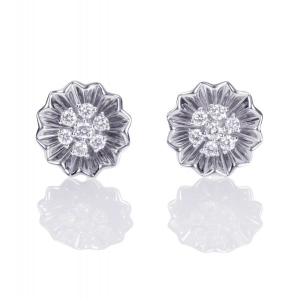 Blooming Flower Diamond Earrings 0.14ct Diamond Studs 18K White Gold