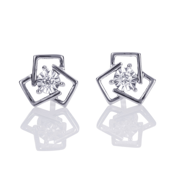 Geometric Diamond Stud Earrings 0.06ct Studs 18K White Gold