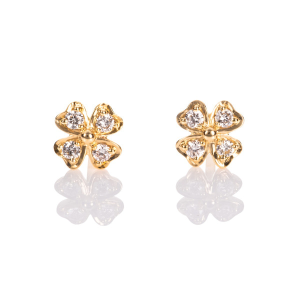 Lucky Clover Diamond Stud Earrings 0.13ct Diamond Studs 9K Yellow Gold