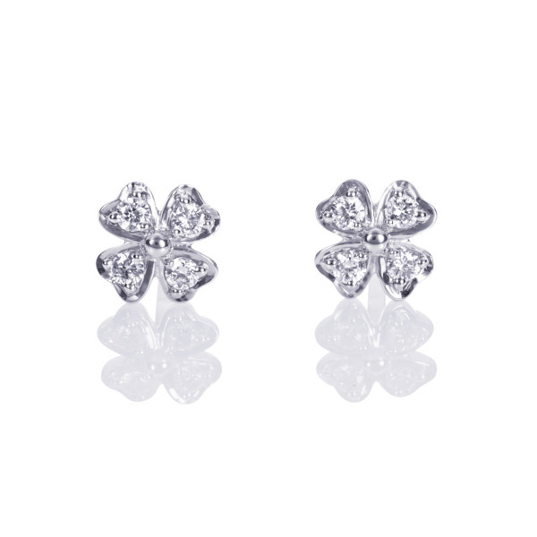 Lucky Clover Diamond Stud Earrings 0.13ct Diamond Studs 9K White Gold