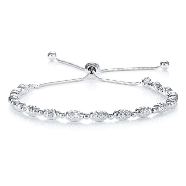 Ladies Sterling Silver Bracelet with Diamond Cut Beads