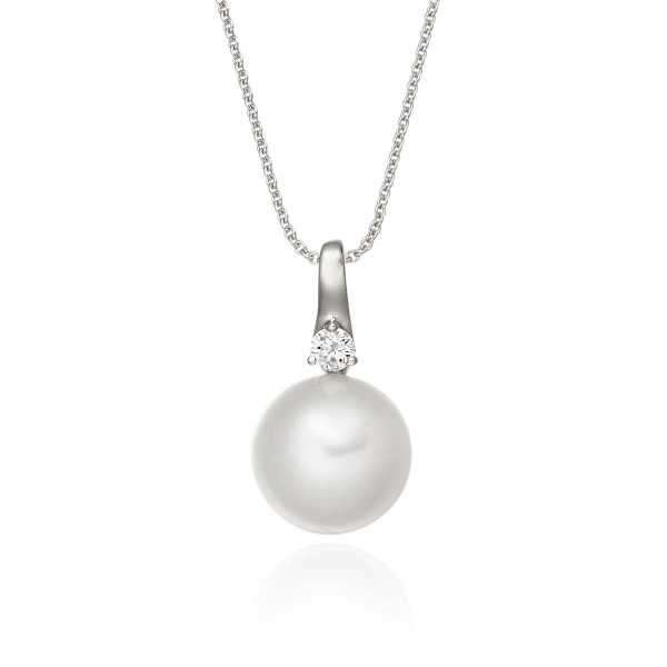 Freshwater Single Pearl Drop Pendant 0.05ct Diamond 9K White Gold