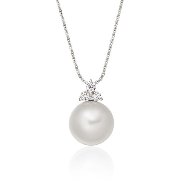 Freshwater Single Pearl Pendant 0.08ct Trilogy Diamond 9K White Gold
