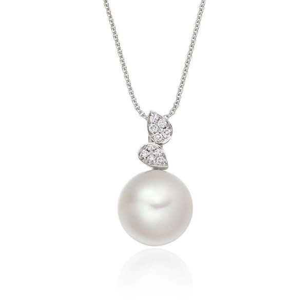 Freshwater Single Pearl Pendant 0.05ct Diamond Drops 9K White Gold
