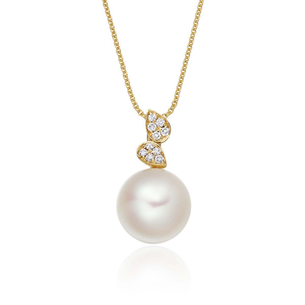 Freshwater Single Pearl Pendant 0.05ct Diamond Drops 9K Yellow Gold