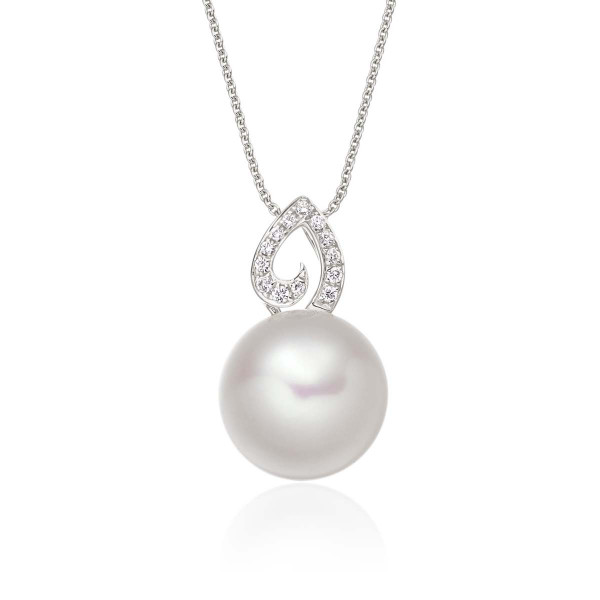 Freshwater Single Pearl Drop Pendant 0.06ct Diamond 18K White Gold