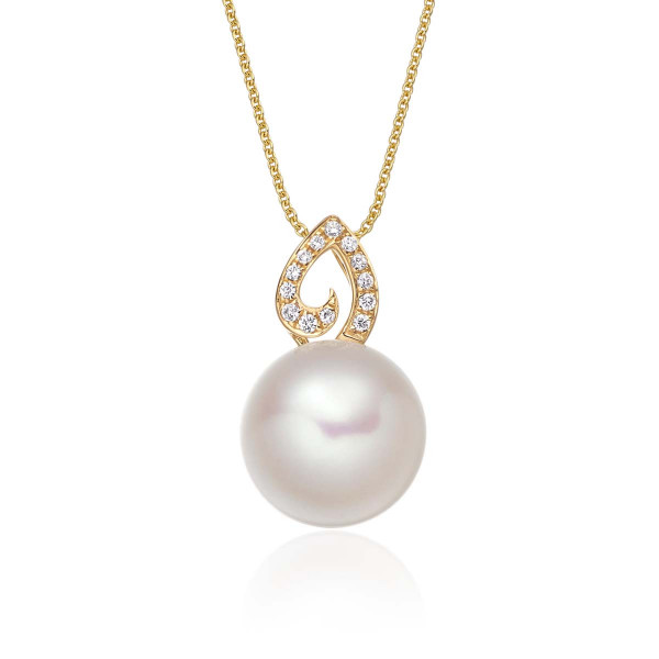 Freshwater Single Pearl Drop Pendant 0.06ct Diamond 9K Yellow Gold