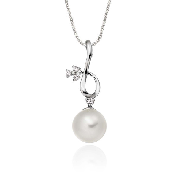 Freshwater Single Pearl Drop Pendant 0.04ct Diamond 18K White Gold