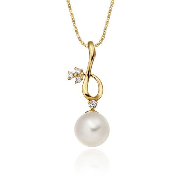 Freshwater Single Pearl Drop Pendant 0.04ct Diamond 9K Yellow Gold
