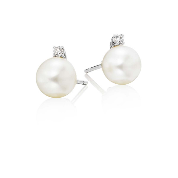 Freshwater Pearl Diamond Earrings 0.08ct Diamond 9K White Gold