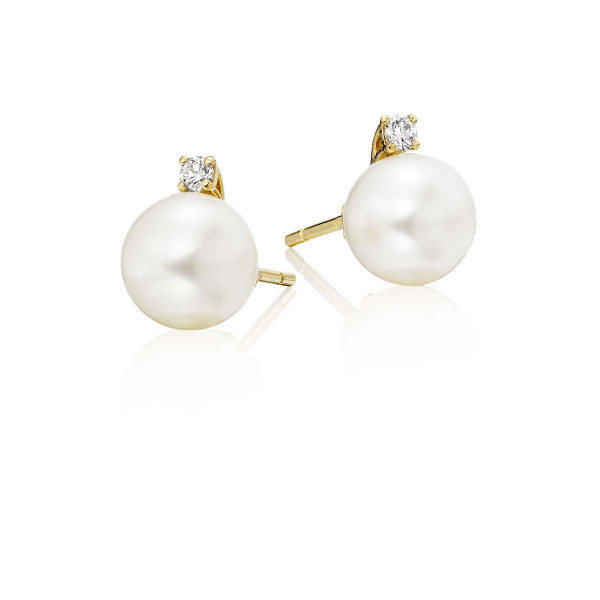 Freshwater Pearl Diamond Earrings 0.08ct Diamond 9K Yellow Gold