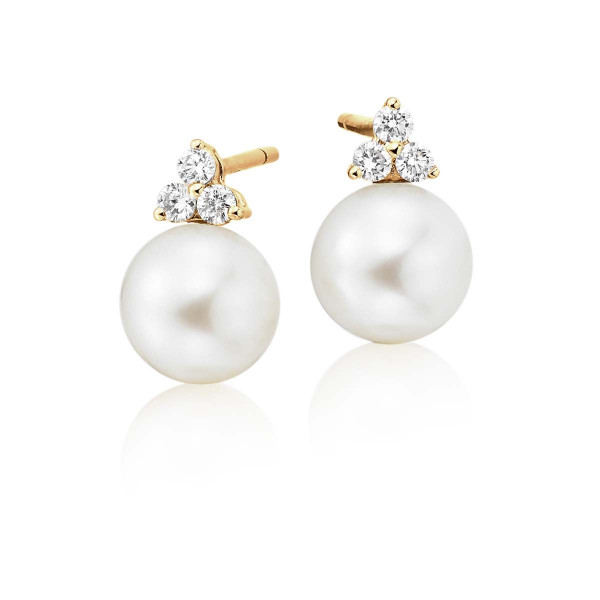 Freshwater Pearl Diamond Earrings 0.16ct Diamond 9K Yellow Gold