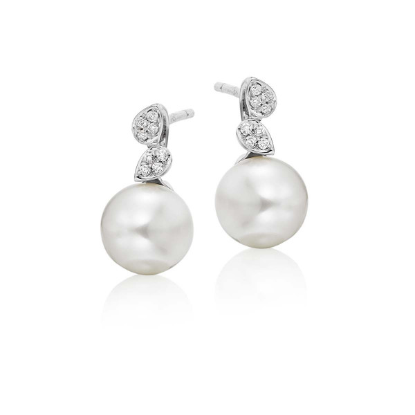 Freshwater Pearl Diamond Drop Earrings 0.06ct Diamond 18K White Gold