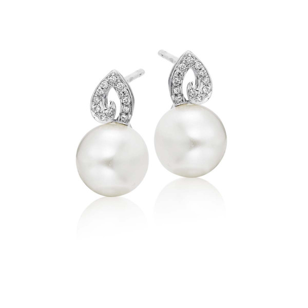 Freshwater Pearl Diamond Earrings 0.06ct Diamond 9K White Gold