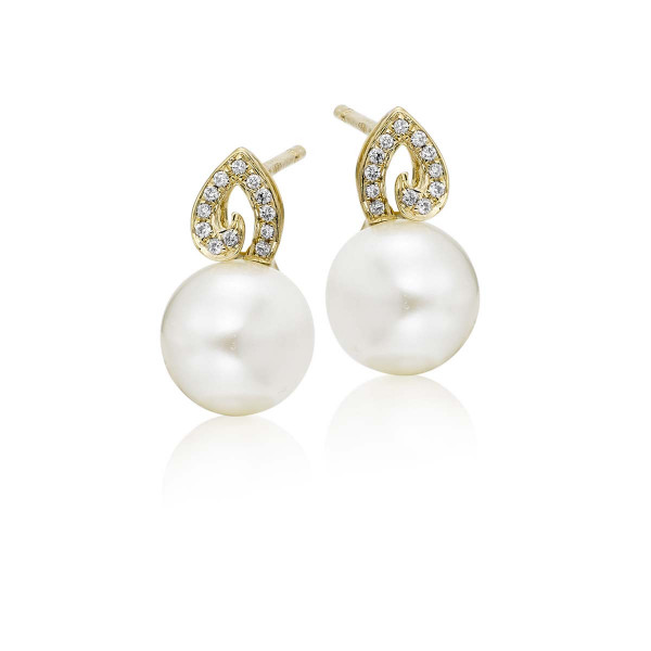 Freshwater Pearl Diamond Earrings 0.06ct Diamond 9K Yellow Gold