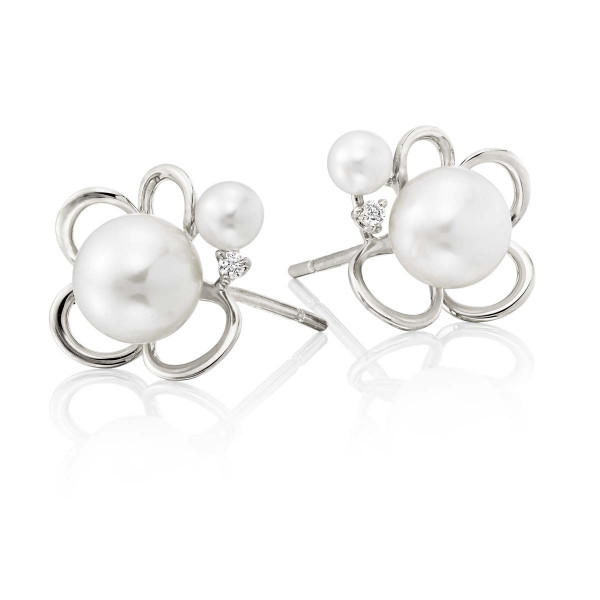 Freshwater Pearl Diamond Earrings 0.03ct Diamond 9K White Gold