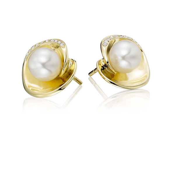 Freshwater Pearl Diamond Earrings 0.07ct Diamond 9K Yellow Gold
