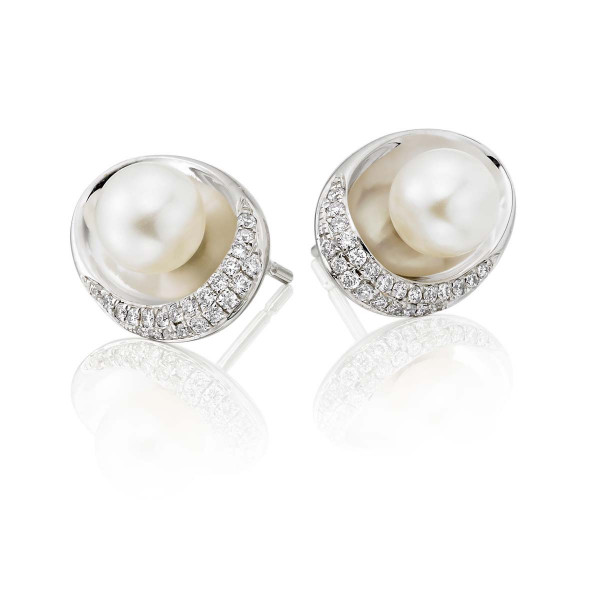 Freshwater Pearl Diamond Earrings 0.20ct Diamond 9K White Gold