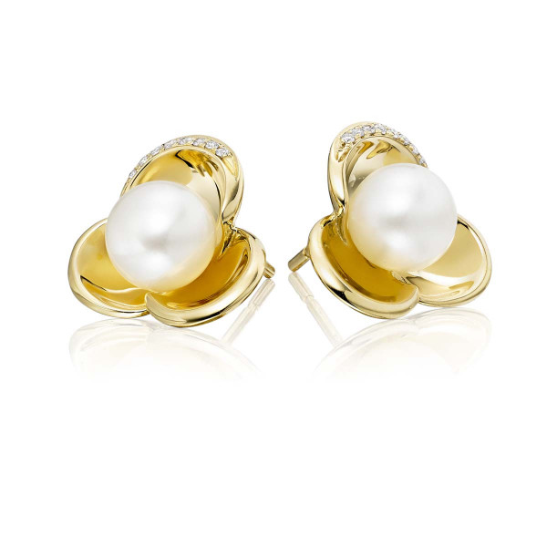 Freshwater Pearl Diamond Earrings 0.05ct Diamond 9K Yellow Gold