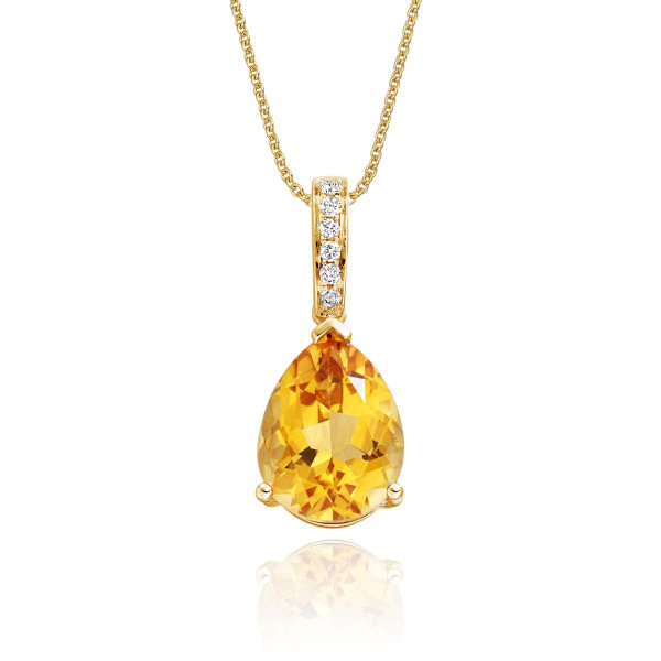 2.50ct Citrine Drop Pendant Necklace With Diamonds 9K Yellow Gold