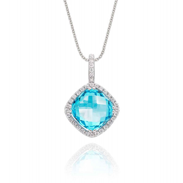 2.50ct Blue Topaz With 0.14ct Diamond Pendant In 9K White Gold