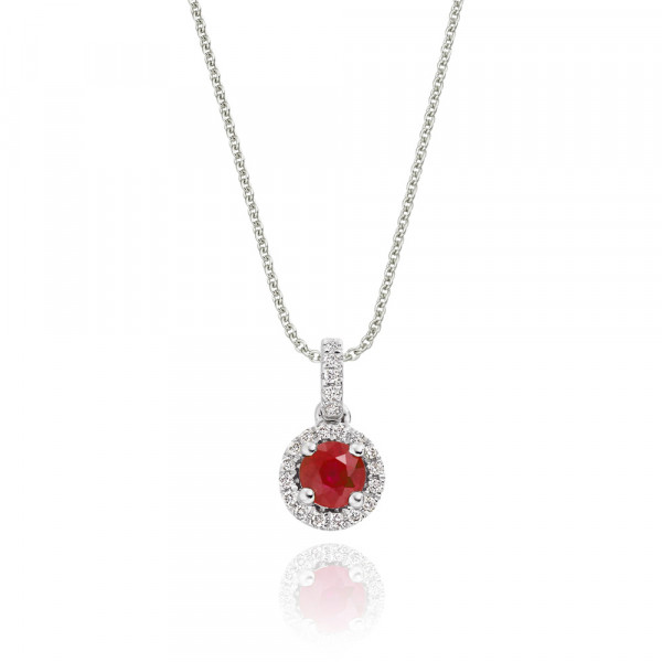 0.40ct Ruby Pendant Necklace 0.07ct Diamond 9K White Gold