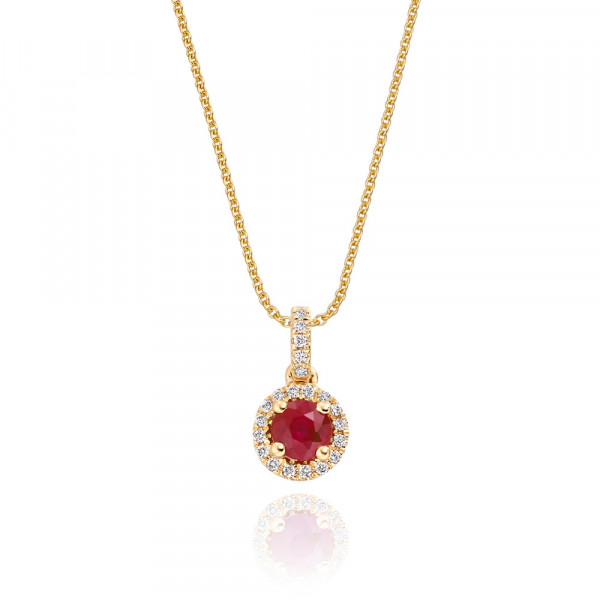 0.40ct Ruby Pendant Necklace 0.07ct Diamond 9K Yellow Gold