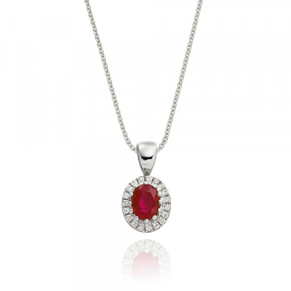 0.37ct Ruby Pendant Necklace 0.05ct Diamond 9K White Gold