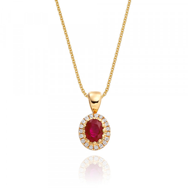 0.37ct Ruby Pendant Necklace 0.05ct Diamond 9K Yellow Gold