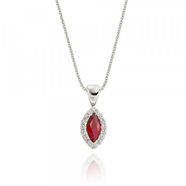 0.30ct Ruby Pendant Necklace 0.05ct Diamond 9K White Gold