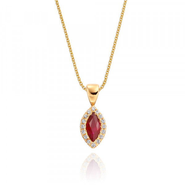 0.30ct Ruby Pendant Necklace 0.05ct Diamond 9K Yellow Gold