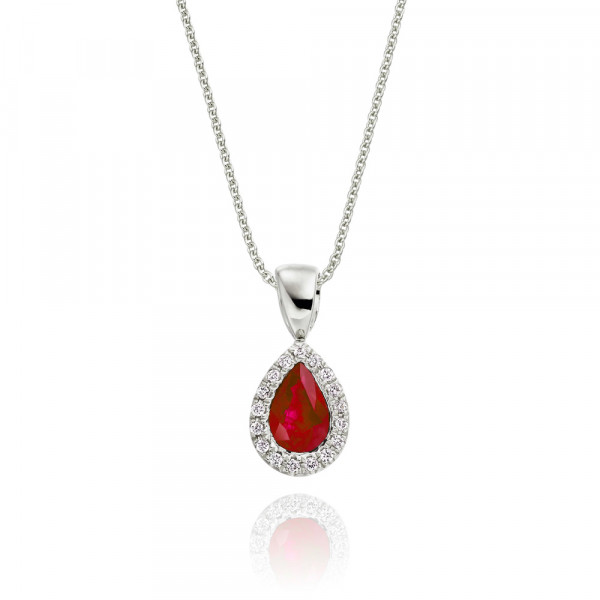 0.45ct Ruby Pendant Necklace 0.05ct Diamond 9K White Gold