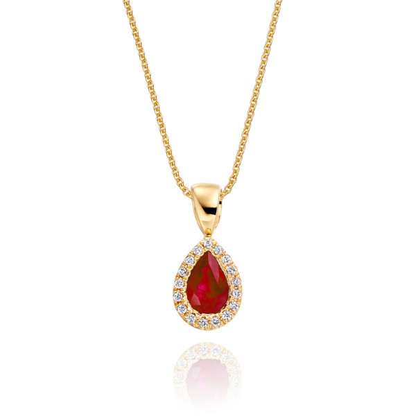 0.45ct Ruby Pendant Necklace 0.05ct Diamond 9K Yellow Gold