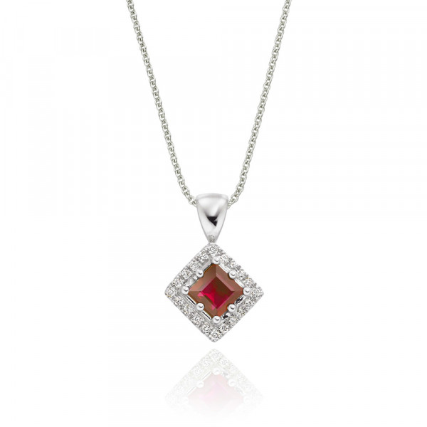 0.40ct Ruby Pendant Necklace 0.06ct Diamond 9K White Gold