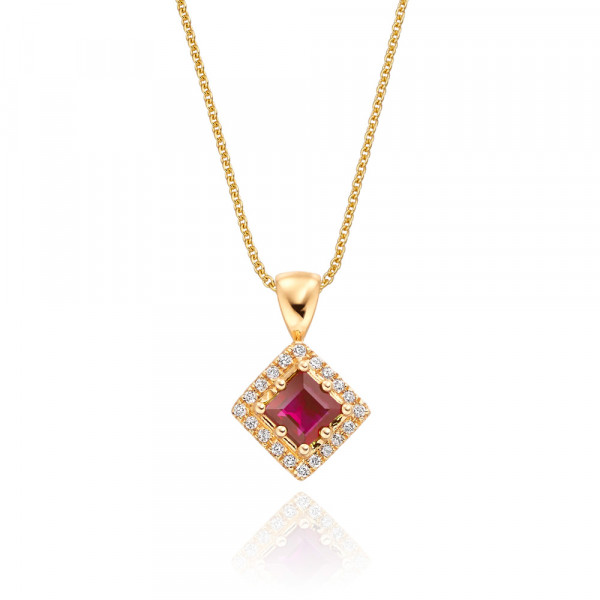 0.40ct Ruby Pendant Necklace 0.06ct Diamond 9K Yellow Gold