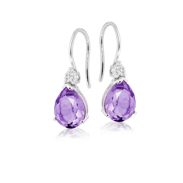 Amethyst & Diamond Drop Earrings 4.60ct Pear Amethyst 9K White Gold