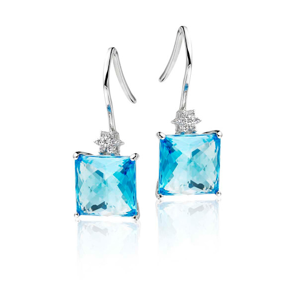 6.50ct Blue Topaz And 0.06ct Diamond Earrings In 9K White Gold