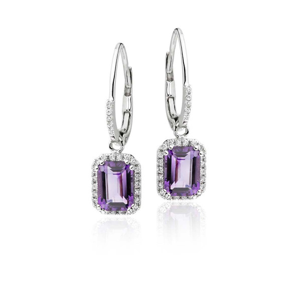 Amethyst & Diamond Drop Earrings 2.10ct Amethyst 9K White Gold