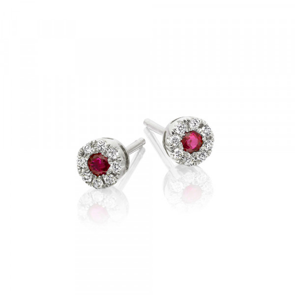 0.12ct Ruby Stud Earrings with Diamond Halo 9K White Gold
