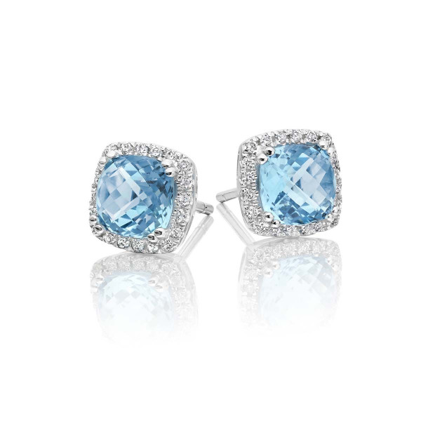 2.50ct Blue Topaz And 0.16ct Diamond Stud Earrings In 9K White Gold