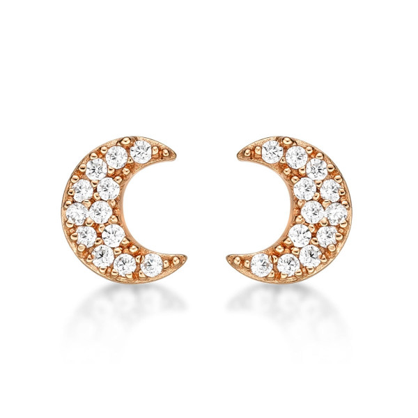 Rose Gold Plated Sterling Silver Moon Earrings with Cubic Zirconia
