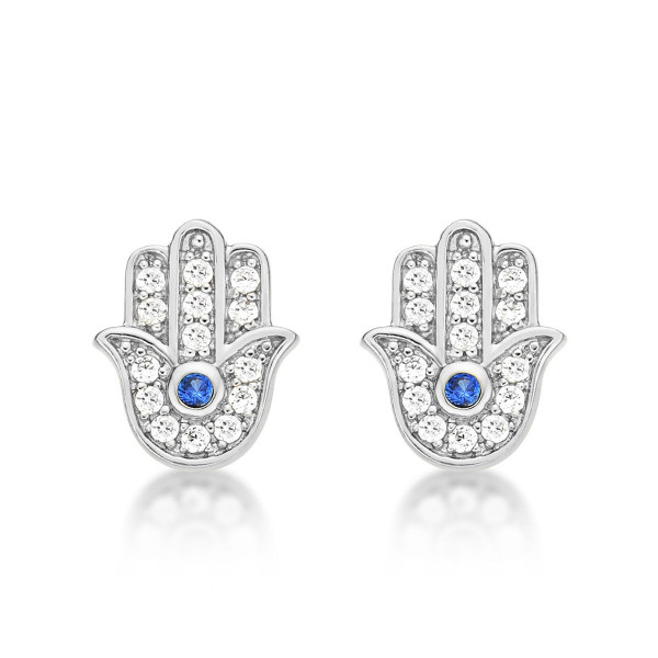 Sterling Silver Hamza Hand Earrings with Cubic Zirconia