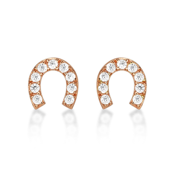 Rose Gold Plated Sterling Silver Horseshoe Earrings Cubic Zirconia