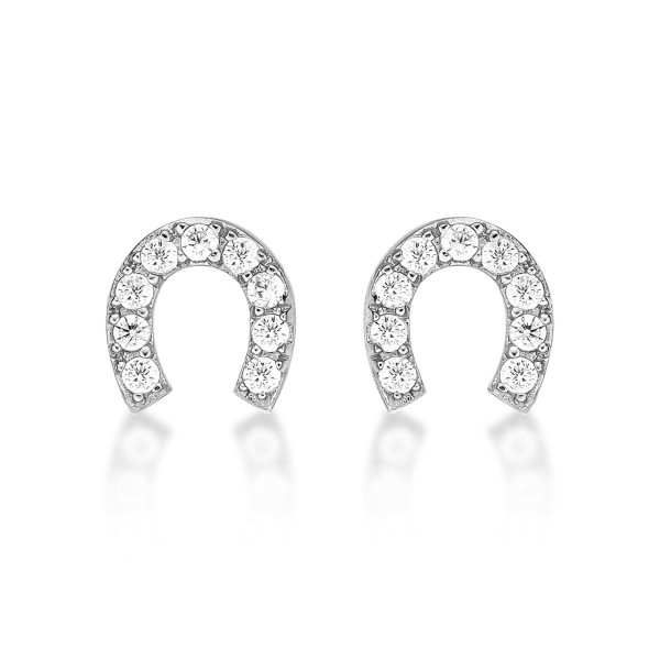 Sterling Silver Lucky Horseshoe Earrings Cubic Zirconia