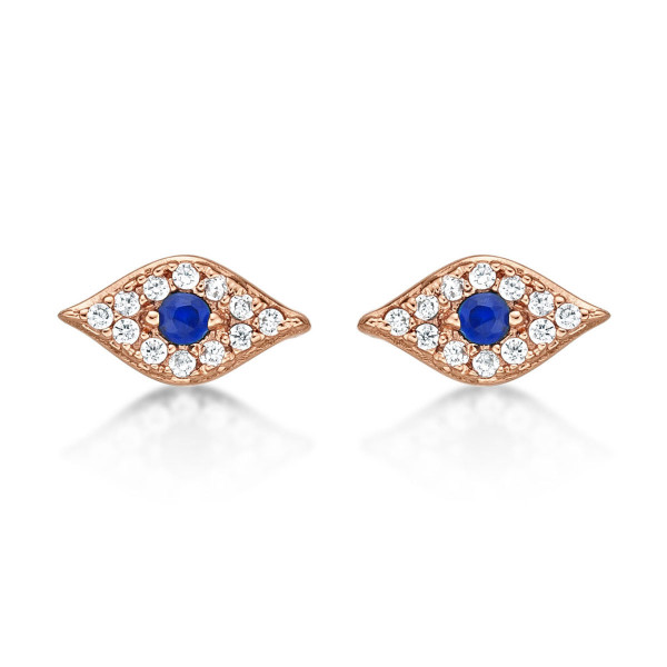 Rose Gold Plated Sterling Silver Evil Eye Earrings with Cubic Zirconia