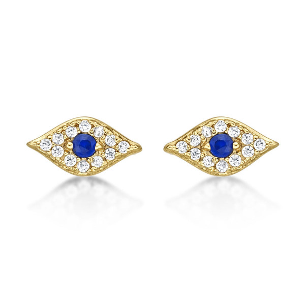 Yellow Gold Plated Sterling Silver Evil Eye Earrings with Cubic Zirconia